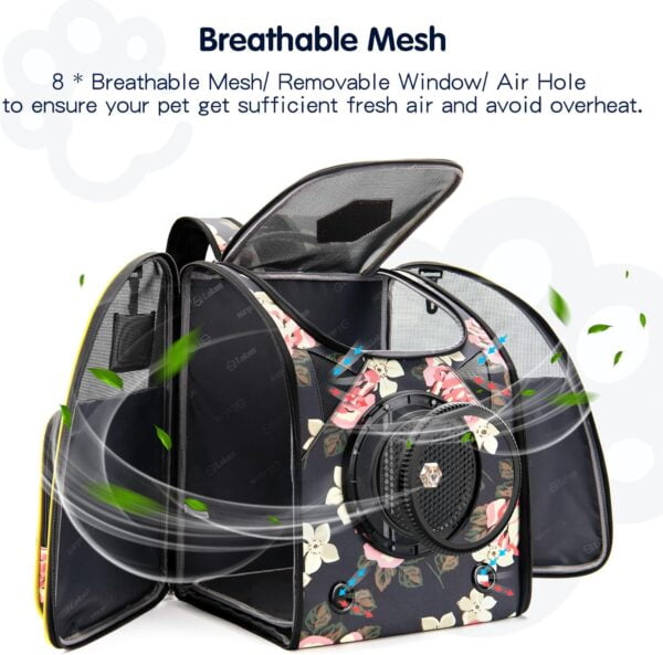 81EmO5BVx2L._AC_SL1500 Cat Backpack Carrier Airline Approved Carrier Backpack for Small Dog Carrier with Ventilated Design Collapsible and Waterproof, Pet Carrier Backpack with Washable Pad for Travel/Outdoor-Floral
