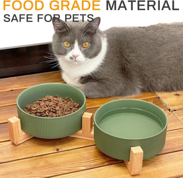 81SOD3ZYWQL._AC_SL1500 Ptlom Ceramic Pet Bowls for Dog and Cat, No Spill Dog Food and Water Bowl Set with Anti-Slip Wooden Stand, Riased Puppy Feeding Dishes Suitable for Small, Medium and Large Cats Dogs, Green 28 OZ