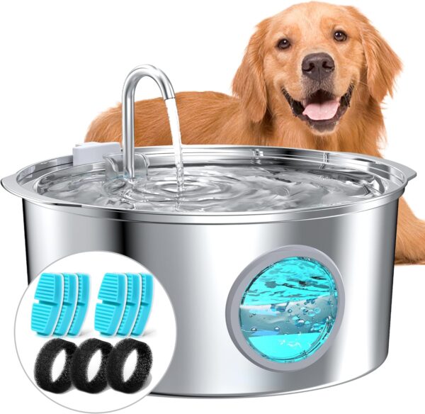 Dog Water Fountain for Large Dogs: 1.8Gal/7L Stainless Steel Pet Drink Dispenser – Automatic Filtered Puppy Metal Bowl – Quiet Animal Watering Machine Indoor – Auto Big Cat&Kitty Waterer Fountains