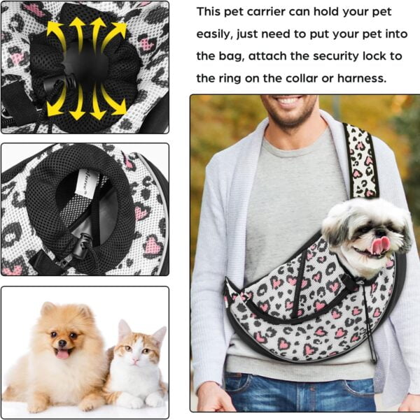 Pet Dog Sling Carrier Breathable Mesh Sling Bag Safe Hands Free Adjustable Dog Satchel for Small Dogs Cats to Outdoor Travel