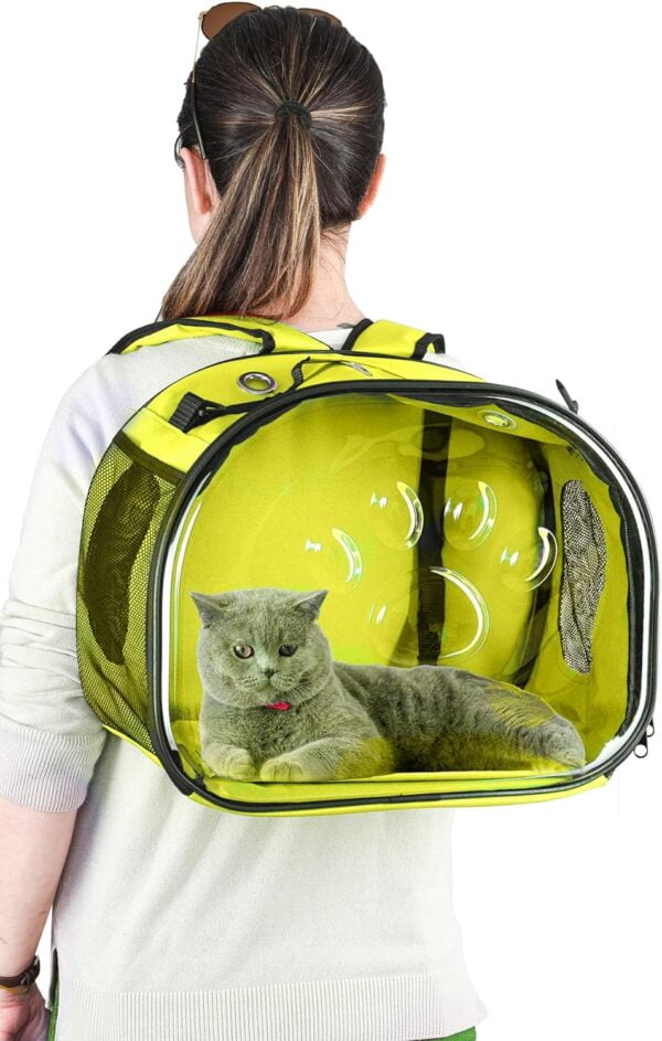 81WAj26nAXL._AC_SL1500 Pet Carrier Backpack, cat Carrier Bag, cat Dog Carrier Bag, Bird Carrier Bag, Backpack Carrier with Foldable Shoulder Strap, Designed for Cats and Puppies, Airline Approved, Travel, Hiking (Yellow)