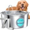 Dog Water Fountain for Large Dogs: 1.8Gal/7L Stainless Steel Pet Drink Dispenser – Automatic Filtered Puppy Metal Bowl – Quiet Animal Watering Machine Indoor – Auto Big Cat&Kitty Waterer Fountains