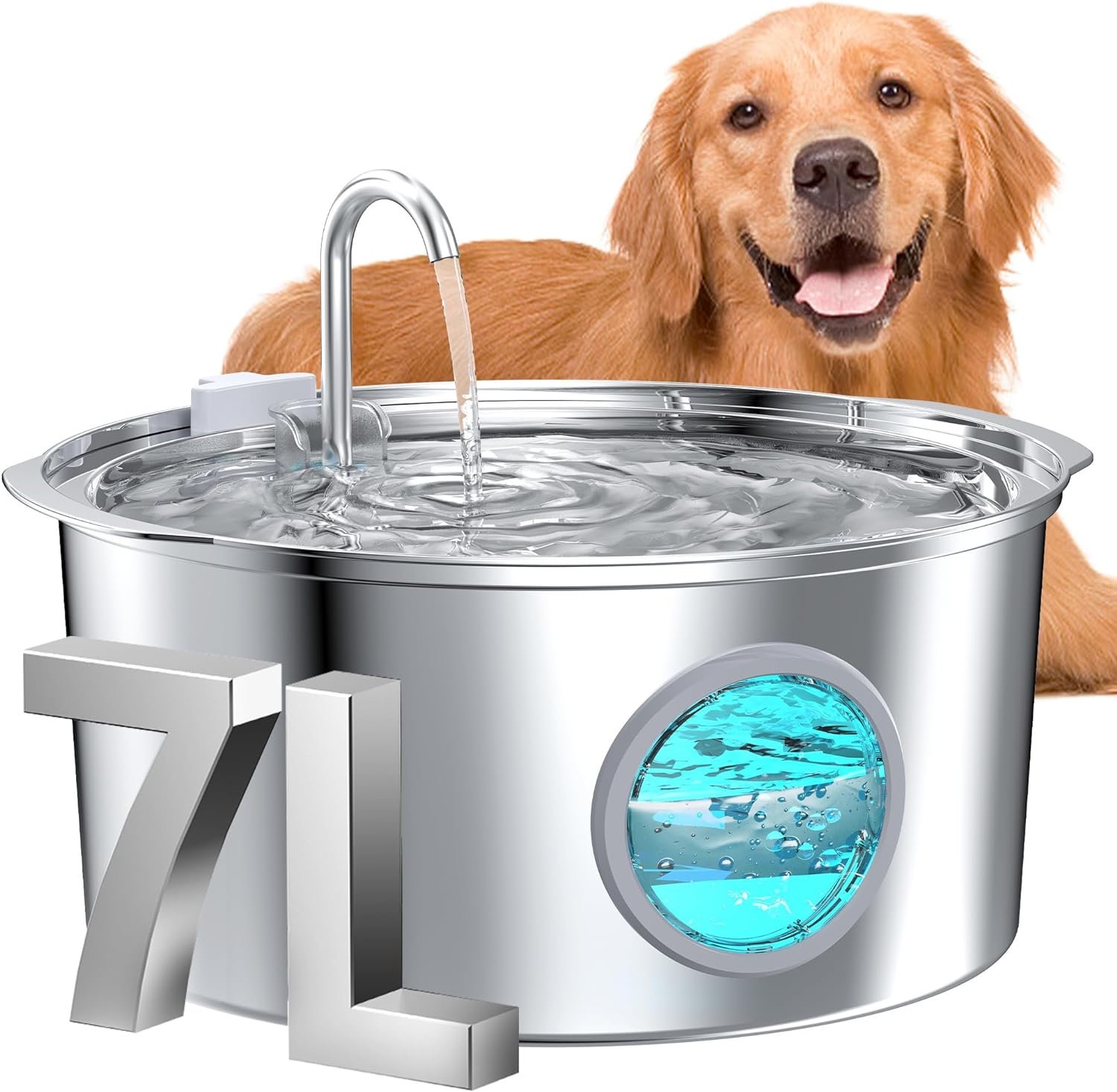 Dog Water Fountain for Large Dogs: 1.8Gal/7L Stainless Steel Pet Drink Dispenser – Automatic Filtered Puppy Metal Bowl – Quiet Animal Watering Machine Indoor – Auto Big Cat&Kitty Waterer Fountains