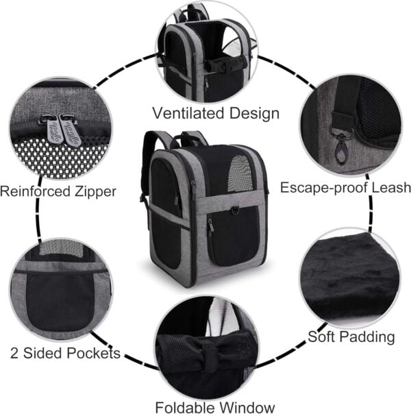 81fMTebMajL._AC_SL1500 Apollo Walker Pet Carrier Backpack for Large/Small Cats and Dogs, Puppies, Safety Features and Cushion Back Support | for Travel, Hiking, Outdoor Use (Gray)