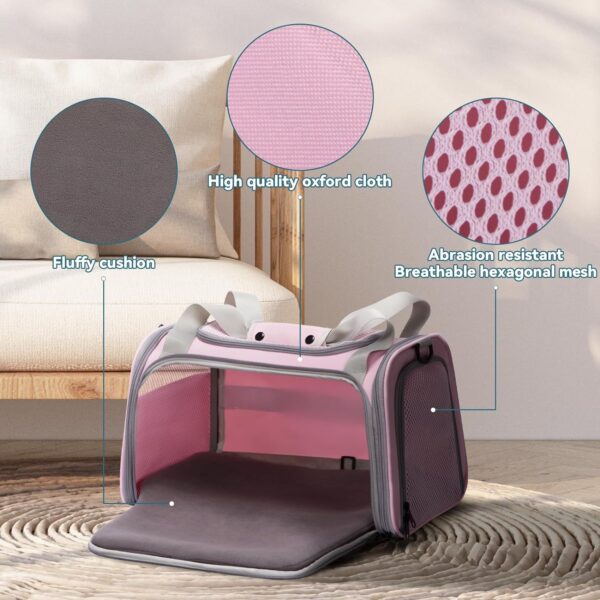 Cat Carrier, Pet Carrier Airline Approved, Cat Travel Carrier for Small and Medium Cats Under 12 Lbs, Soft Sided Kitten Carrier with Cozy Extendable Mat, Cat Carrier Bag, Pink