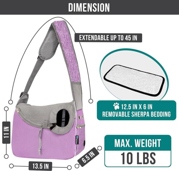 81jJTktd7OL._AC_SL1500 PetAmi Small Dog Sling Carrier, Soft-Sided Crossbody Puppy Carrying Purse Bag, Adjustable Sling Pet Pouch to Wear Medium Dog Cat Travel, Dog Bag for Traveling, Breathable, Poop Bag Dispenser, Purple