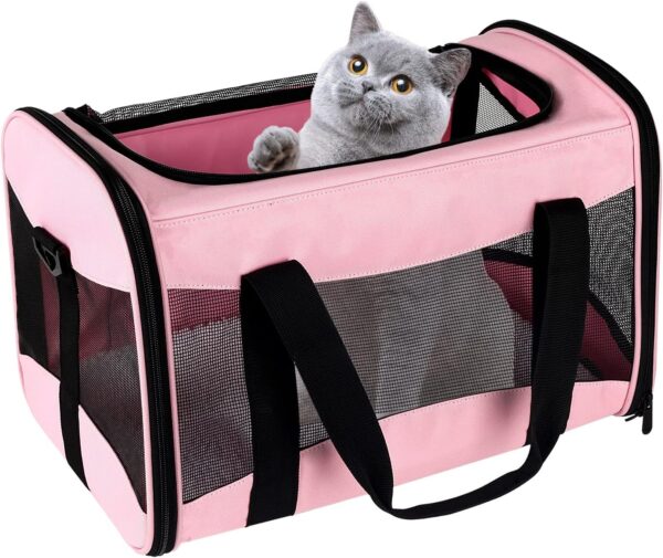 Cat Carrying Case Pet Dog Carrier Soft-Sided Cat Bag Airline Approved, Pet Travel Carrier Up to 15 Lbs, Collapsible Cat Carrier Dog Carrier for Medium Cats Small Cats Dogs(17x11x11 green)