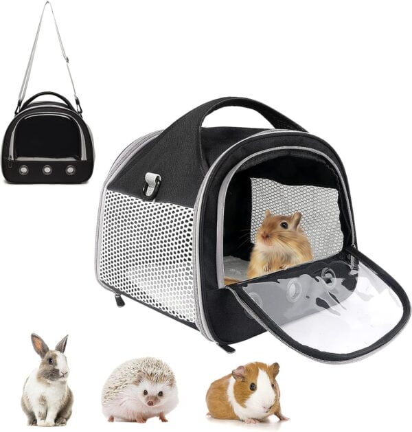 81kESeILi4L._AC_SL1500 Small Pet Carrier Bag with Mat Guinea Pig Travel Carrier with Strap Portable Breathable Rabbit Carrier Outdoor Pet Bag for Ferret Bunny Hedgehog Guinea Pig