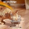 81oKiotcz4L._AC_SL1500 Elevated Cat Bowls, 15° Tilted Glass Raised Cat Food Bowl with Stainless Steel Stand, 2 Large Capacity Glass Cat Bowls and 4 Anti Slip Feet, Suitable for Cats and Little Dogs