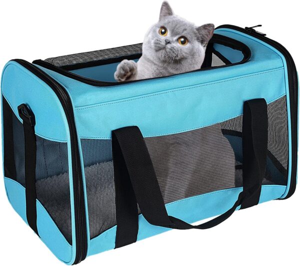 Cat Carrying Case Pet Dog Carrier Soft-Sided Cat Bag Airline Approved, Pet Travel Carrier Up to 15 Lbs, Collapsible Cat Carrier Dog Carrier for Medium Cats Small Cats Dogs(17x11x11 green)