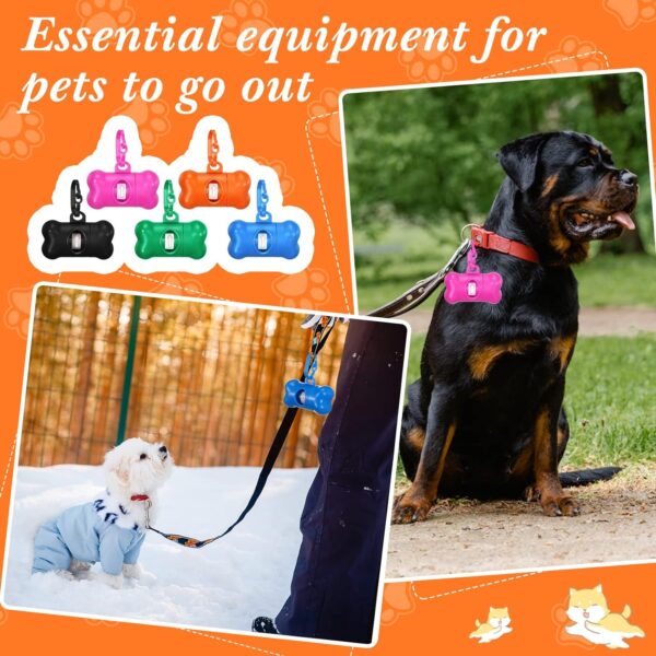 20 Pack Bone Shaped Poop Waste Bag Dispenser Dog Poop Waste Bag Holder Container with Clip Design Leakproof Dog Pet Waste Disposal Bags Doggy Cats Waste Bags for Outdoor Pet Supplies, 5 Colors