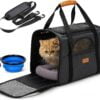 Morpilot Cat Carrier – Soft Sided Cat Carrier Large for Big Medium Cats and Puppy up to 15lbs, Pet Carrier with Safety Zippers, Foldable Bowl, Airline Approved Large Cat Carrier – Dark Gray