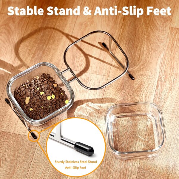 91FYr1yCTIL._AC_SL1500 Elevated Cat Bowls, 15° Tilted Glass Raised Cat Food Bowl with Stainless Steel Stand, 2 Large Capacity Glass Cat Bowls and 4 Anti Slip Feet, Suitable for Cats and Little Dogs