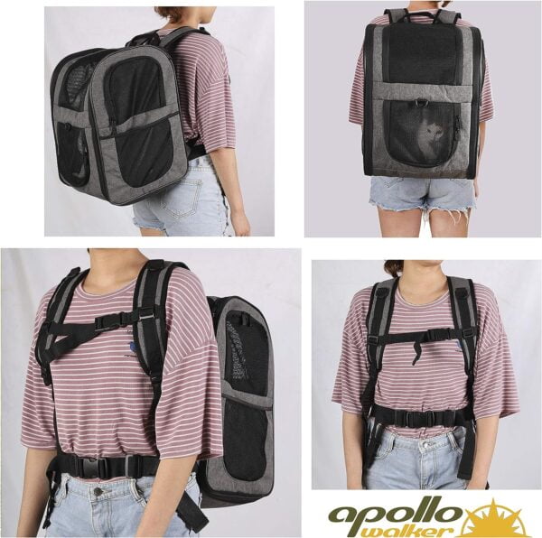 91W8y55mR3L._AC_SL1500 Apollo Walker Pet Carrier Backpack for Large/Small Cats and Dogs, Puppies, Safety Features and Cushion Back Support | for Travel, Hiking, Outdoor Use (Gray)