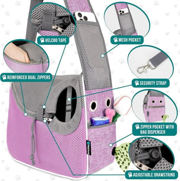 A1XH1jEostL._AC_SL1500 PetAmi Small Dog Sling Carrier, Soft-Sided Crossbody Puppy Carrying Purse Bag, Adjustable Sling Pet Pouch to Wear Medium Dog Cat Travel, Dog Bag for Traveling, Breathable, Poop Bag Dispenser, Purple